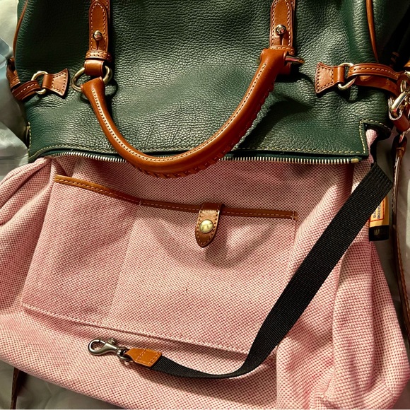 Dooney & Bourke Forest Green Florentine Pebbled Leather Satchel with Tan Trim - Picture 12 of 16